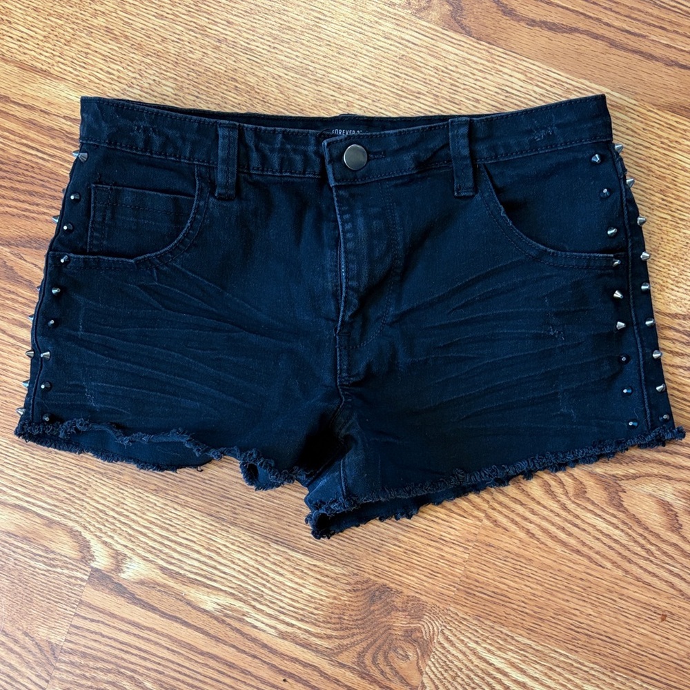 Forever 21 Black Denim Shorts with Studs